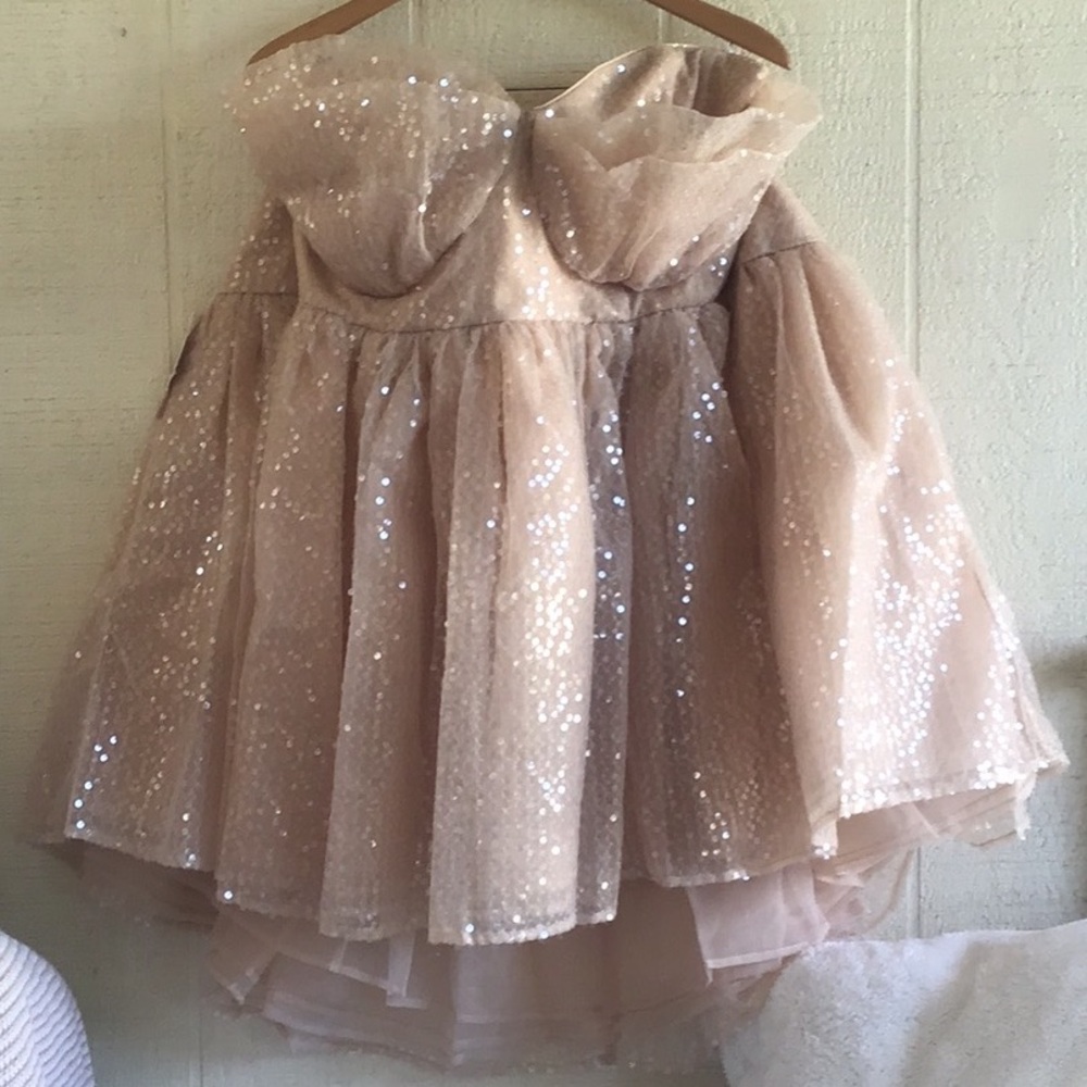 Selkie Candied Party Blue Moon dress Gold Sequin Strapless mini Dress